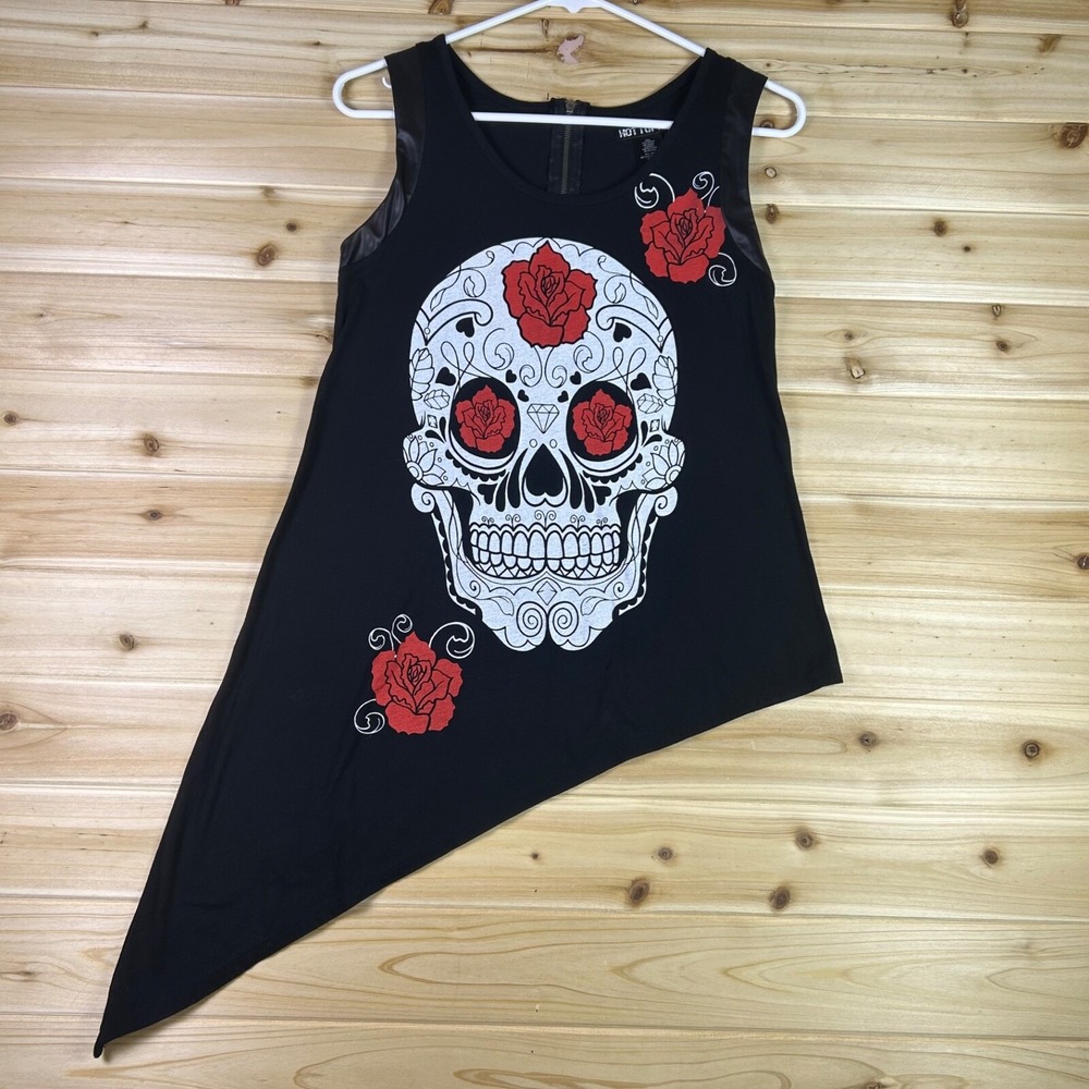 Hot Topic Black Tank Top with White Skull and Red Roses